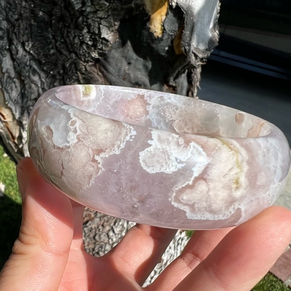 RARE Amethyst Flower Agate Bangle Bracelet - Picture 4 of 16